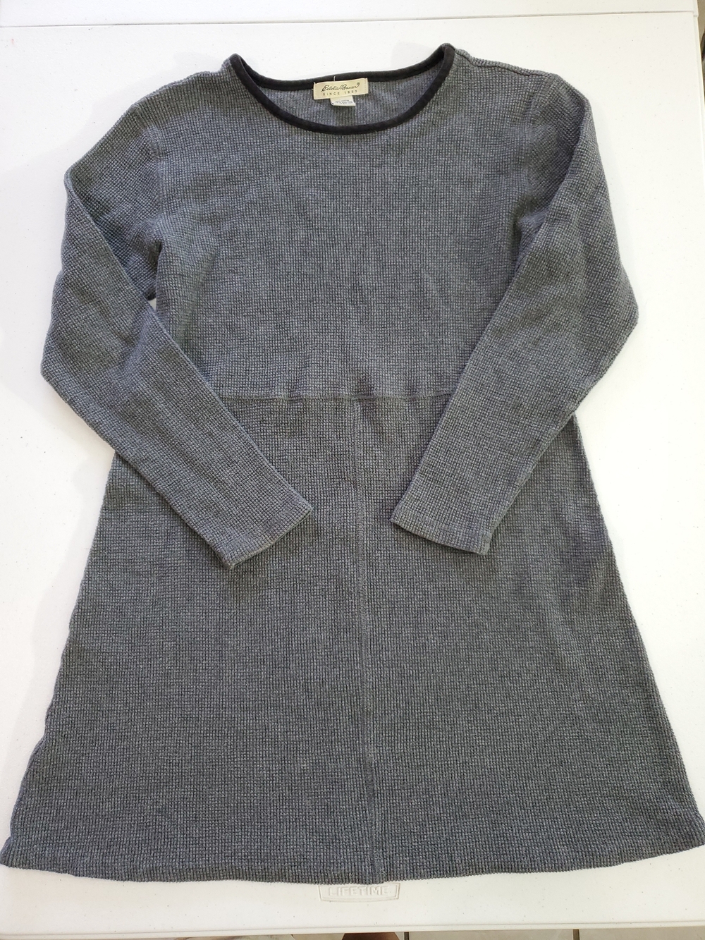 VTG Eddie Bauer S Gray Long-Sleeve Waffle Knit Gothic Grunge A-Line Dress